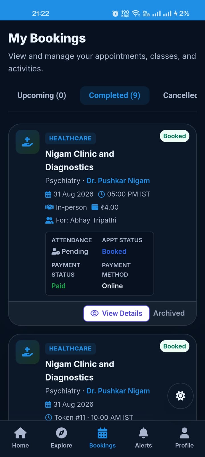 TekSathi My Bookings screen preview