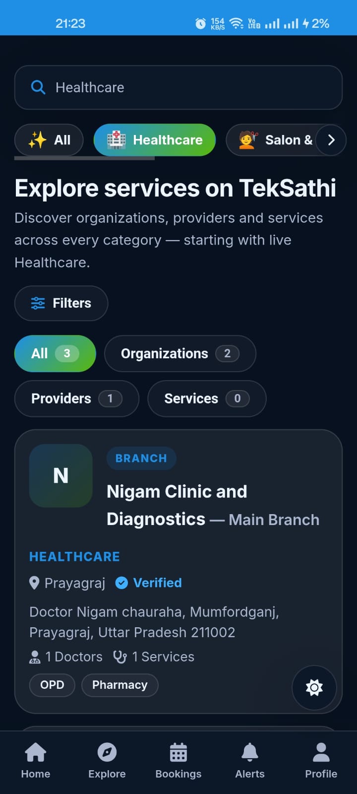 TekSathi Explore services screen preview